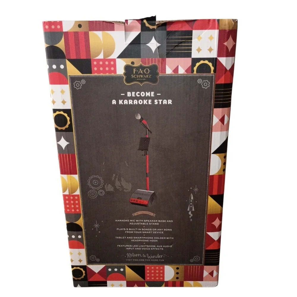 FAO Schwarz Karaoke Mic & Adjustable Stand with 5 Songs & Aux Audio Input